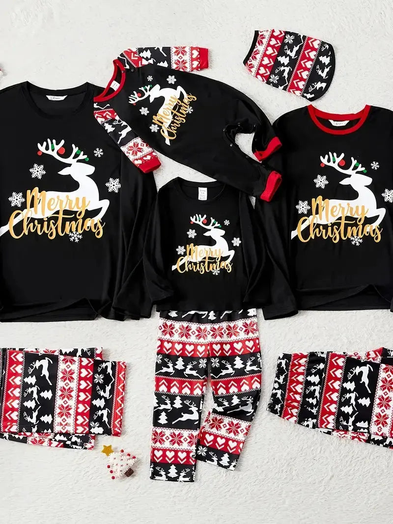 Family Christmas Pajamas set – Black and Red with Reindeer Pattern Daily Delight