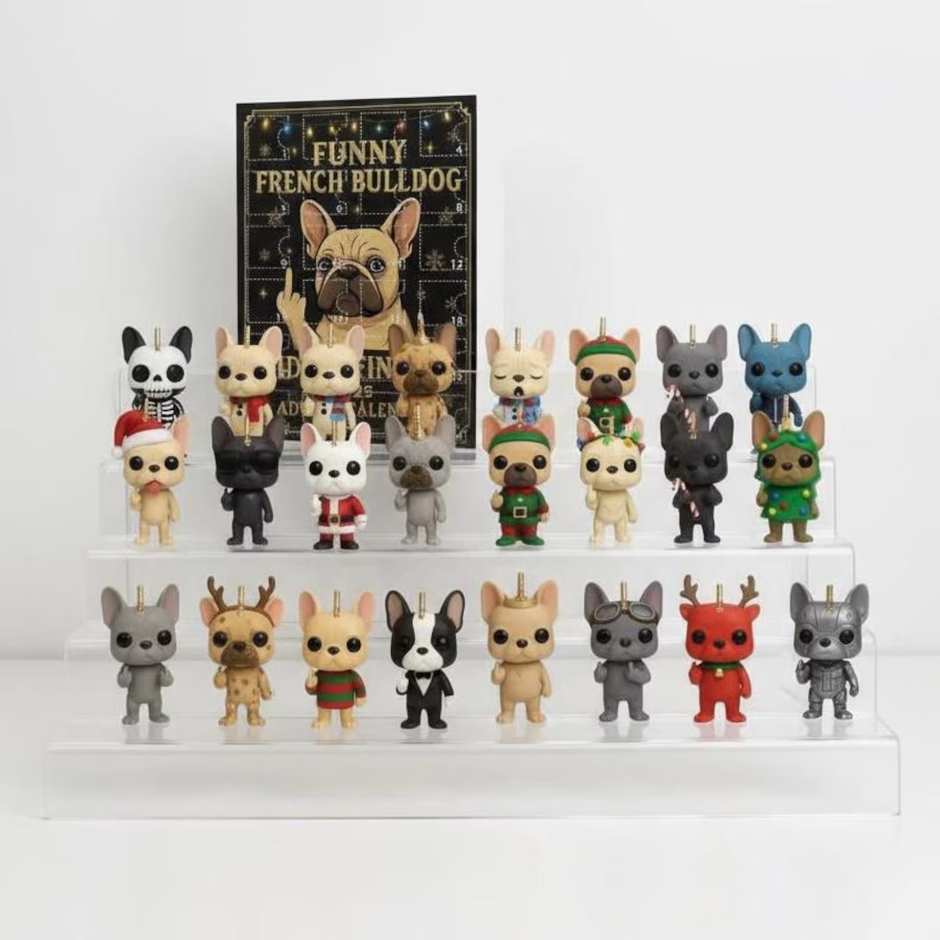 Funny French Bulldog Middle Fingers Advent Calendar: 24 Christmas Figurines of Cute Dogs