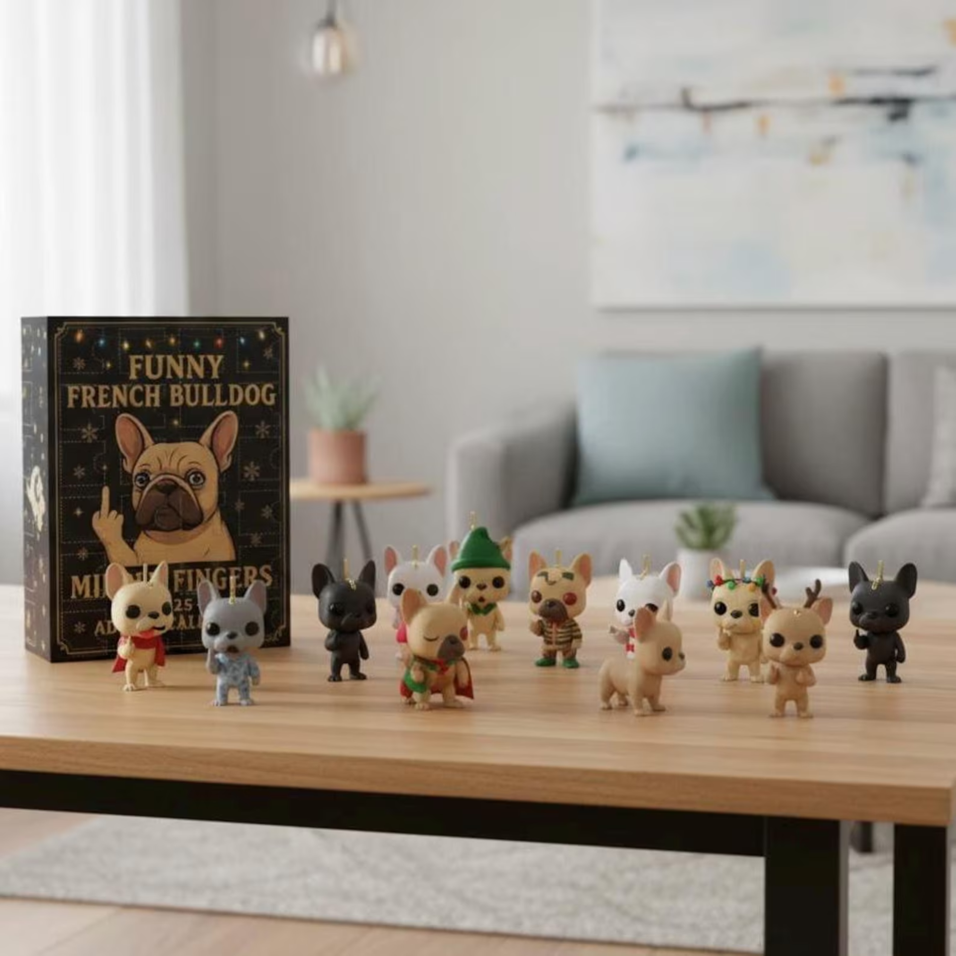 Funny French Bulldog Middle Fingers Advent Calendar: 24 Christmas Figurines of Cute Dogs