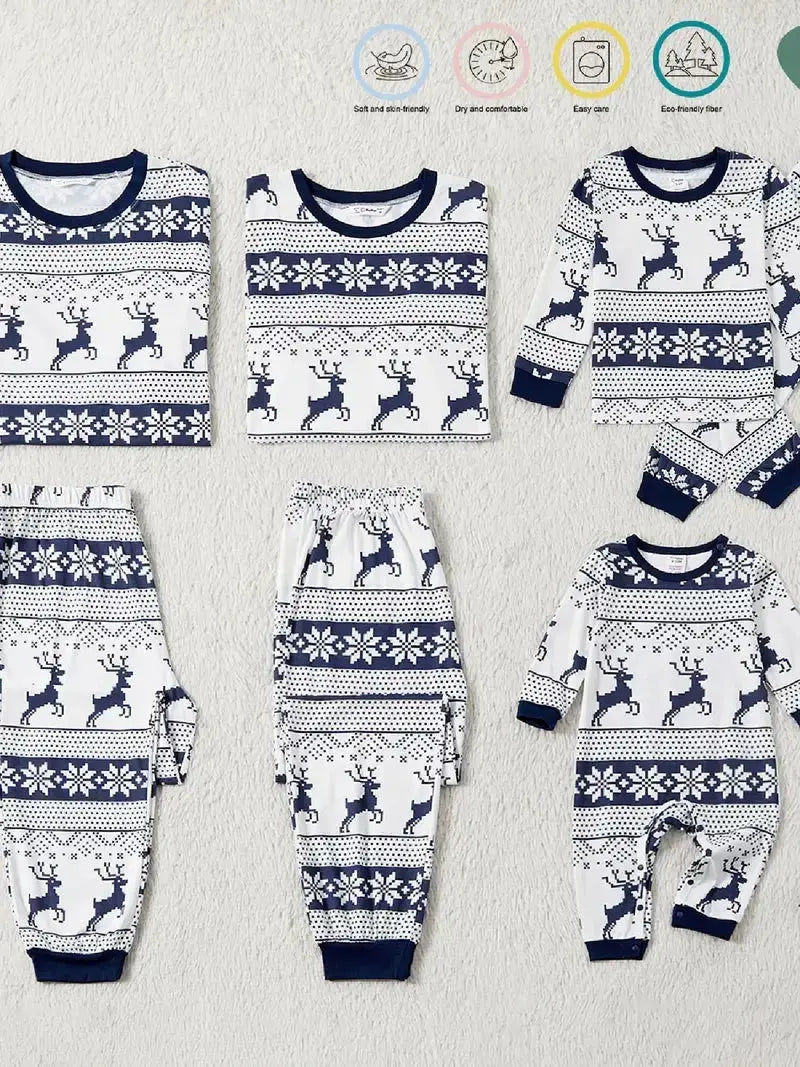Family Christmas Pajamas set – Blue and White Reindeer Daily Delight