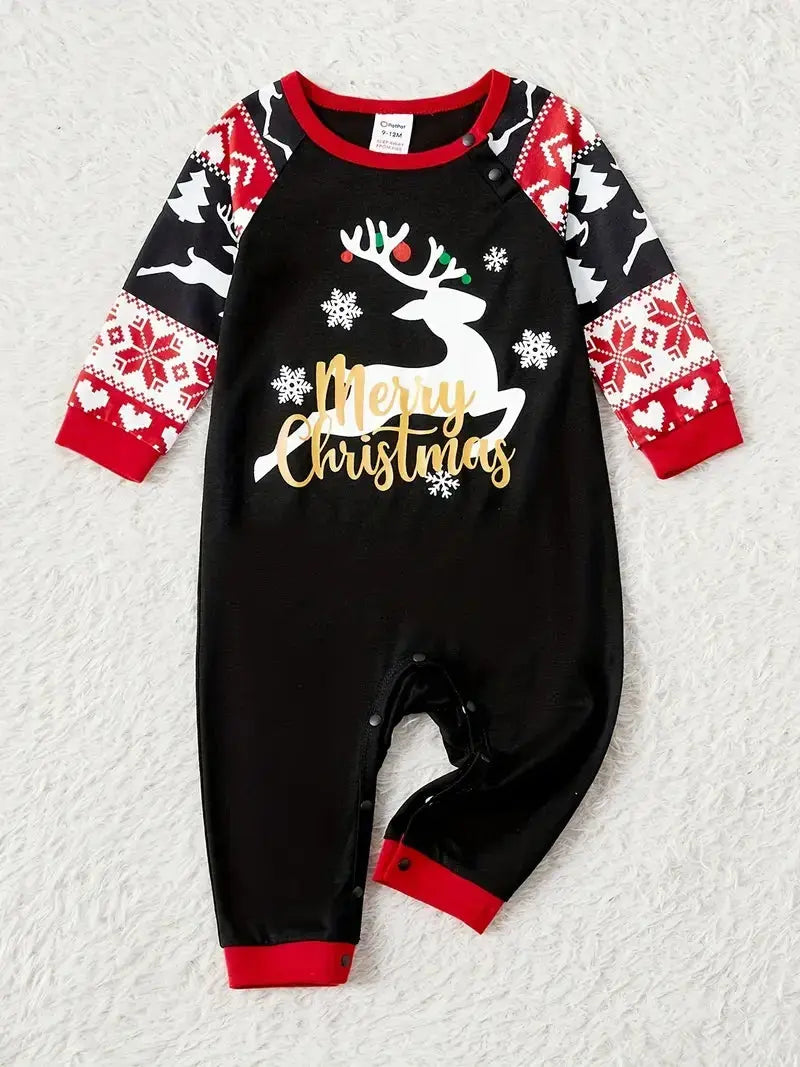 Family Christmas Pajamas set – Black and Red with Reindeer Pattern Daily Delight