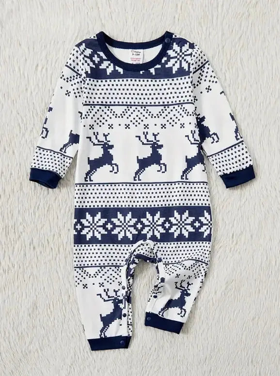 Family Christmas Pajamas set – Blue and White Reindeer Daily Delight